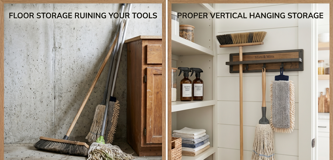 Why Floor Storage is Ruining Your Mops and Brooms (and How to Fix It)