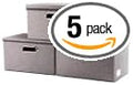 PRANDOM Storage Bins with Lids [3-Pack] Linen Fabric Foldable Storage Boxes Organizer Containers Baskets Cube with Cover for Bedroom Closet Office Royal Blue（11.4X8.6X6.7