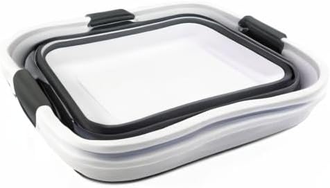 SAMMART 30L (8 gallons) Collapsible Plastic Laundry Washing Tub/Basket - Portable Laundry Hamper/Storage Container Foldable Laundry Basket - Space Saving (White/Steel Grey (Set of 2))