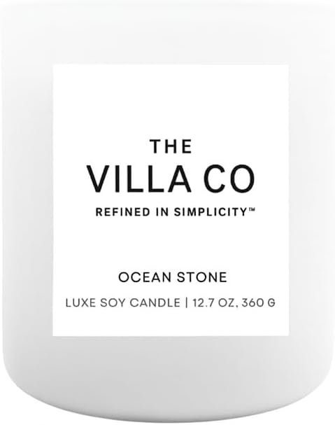 Ocean Stone | Scented Candle for Women & Men | Hand-Poured, Aromatic & Fragrant | 60 Hour Burn Time 12.7 OZ | Soy Based | Phthalate Free | Made in USA | Sea Salt Rosewood Santal
