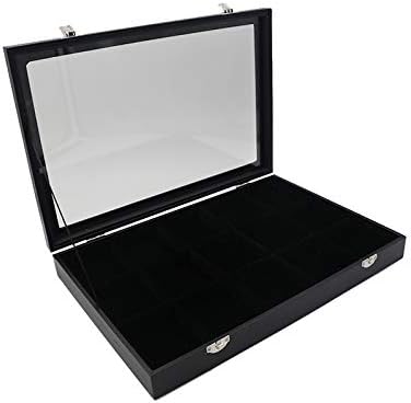 Polmart 15-Grid Jewelry Organizer/Storage/Display Case with Acrylic Lid, Black Velvet