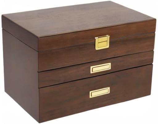Wooden Jewelry Box for Women, 3 Layers Large Wooden Jewelry Organizer Box Watches Necklace Ring Storage Box for Women (Walnut 3 Layer)