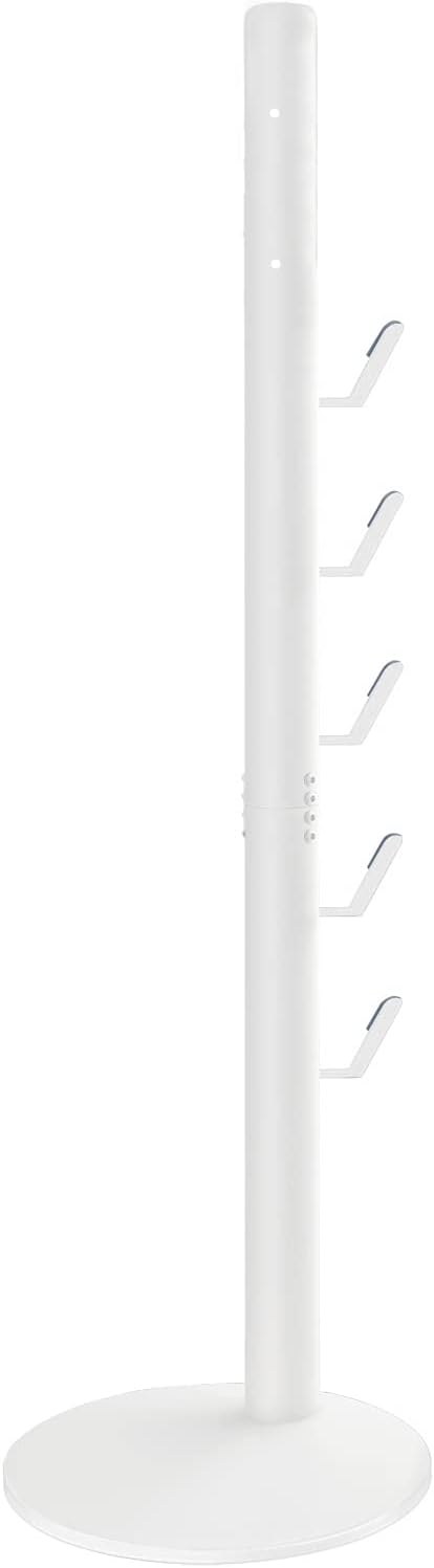 Freestanding Vacuum Stand Holder Compatible with V15 Detect, V11 V10 V8 V7 V6 Cordless Vacuum Cleaners, Floor Docking Station Metal Organizer Bracket with 5 Hooks, White