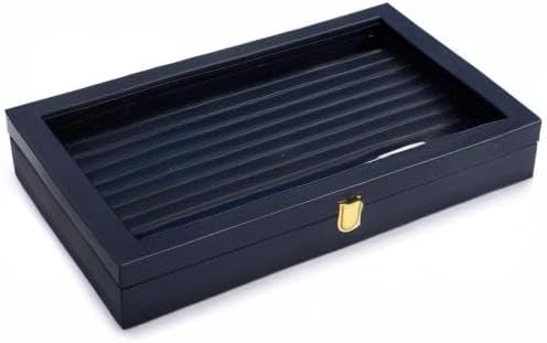 Oirlv Premium Blue Leather Rings Earrings Organizer Tray with Clear Lid Jewelry Display Box with Acrylic Lid Stackable Jewelry Box Drawer Inserts