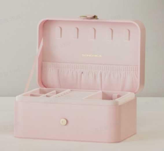 SONGMICS Jewelry Organizer Box, Travel Jewelry Case, 2-Layer Travel Case for Earrings, Necklaces, Bracelets - Portable Jewelry Storage with Large Capacity, Gift Idea, Jelly Pink UJBC166R01