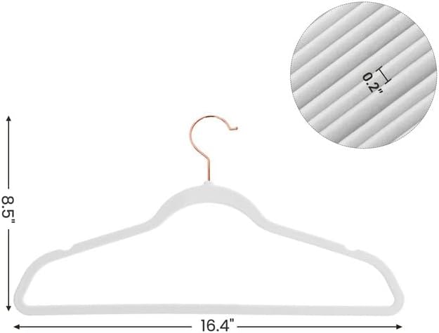 SONGMICS Slim Velvet Hangers, Non-Slip Clothes Hangers with Rose Gold Swivel Hooks, Space-Saving, for Closet, 30 Pack, White UCRF026W30