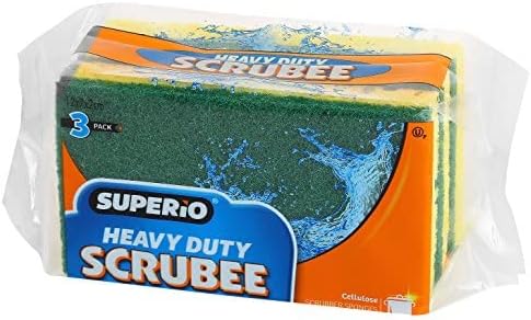 Scrubee Heavy Duty Scrub Sponge with Scouring Pad, Kitchen Dishwashing, Sink, Pot and Frying Pan Cellulose Scrubber Sponge Non Scratch. by Superio… (4.5" 12 Pack)