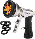 High Pressure Garden Hose Nozzle, Heavy Duty Metal Water Hose Sprayer with 9 Spray Patterns, Adjustable Flow Control & 5 Extra Washers for Watering Plants, Dog/Pet Bathing, Car Wash & Outdoor Cleaning