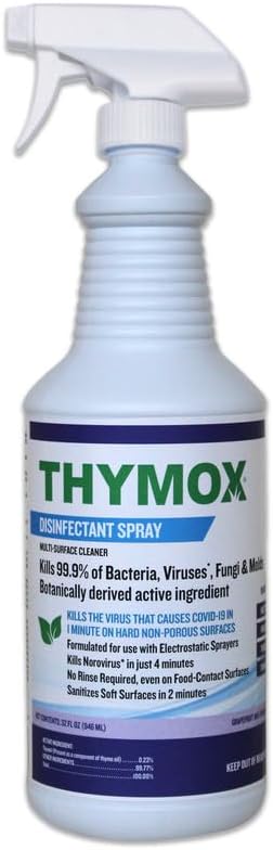 Thymox Botanical Disinfectant Spray 32 oz - All Natural Multipurpose Cleaner, Pet Friendly, Hospital Grade Disinfectant, Kitchens, Pet Hospitals, Vet Clinics, Restoration, Lemongrass Fragrance