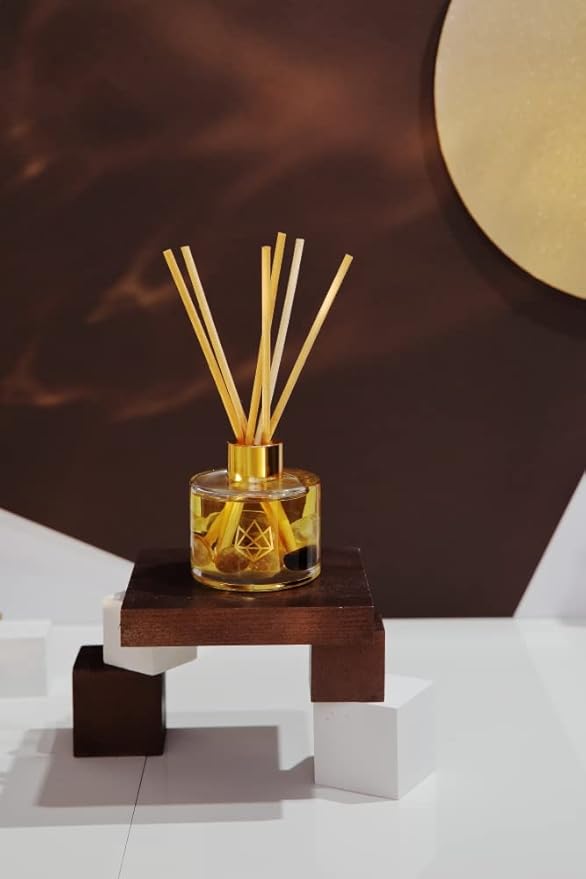 Crystal Infused Reed Diffuser, 4 OZ, Defense - Smoky Quartz Crystal Infused - Scents of Frankincense, Neroli, & Sage - Home Decor, House Warming, Room, Stick Perfume, Coffee Table