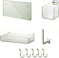 Pegboard Organizer Set for Wall, No-Drill Self-Adhesive Pegboard with Shelf, Storage Box and Hooks, Bathroom Kitchen Wall Organizer for Home Office, Light Green (Board + Shelf + Box + 5 Hooks)