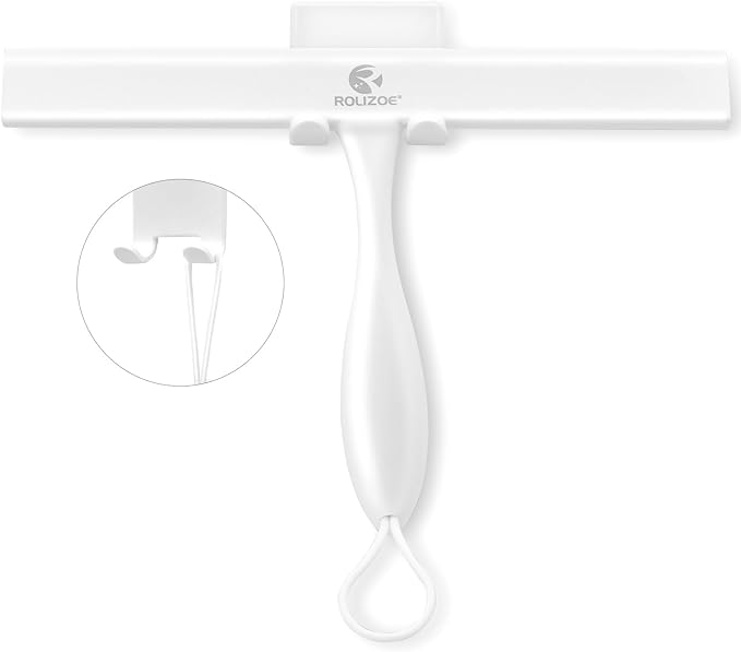 ROLIZOE Shower Squeegee for Glass Doors, 11 Inch Ergonomics Anti-Rust Silicone Squeegee with Stainless Steel Frame for Shower Glass Door, Mirrors, Tiles and Windows Cleaning, White