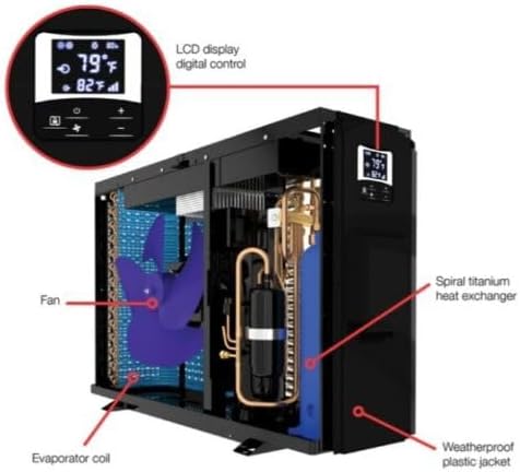 Raypak Crosswind 40i Heat/Cool 33,000BTU Electric Pool Heat Pump 208/230V Hard Wire - Not a Plug-in -Inverter Technology, WiFi Capable, Above Ground & In Ground Pools and spas Heater and Chiller