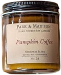 Park & Madison Pumpkin Coffee Soy Candle – Fall Scented Pumpkin Spice Candle with Coffee, Cinnamon, Ginger, Clove & Vanilla – Non-Toxic, Hand-Poured Fall Décor Amber Jar (8 oz)