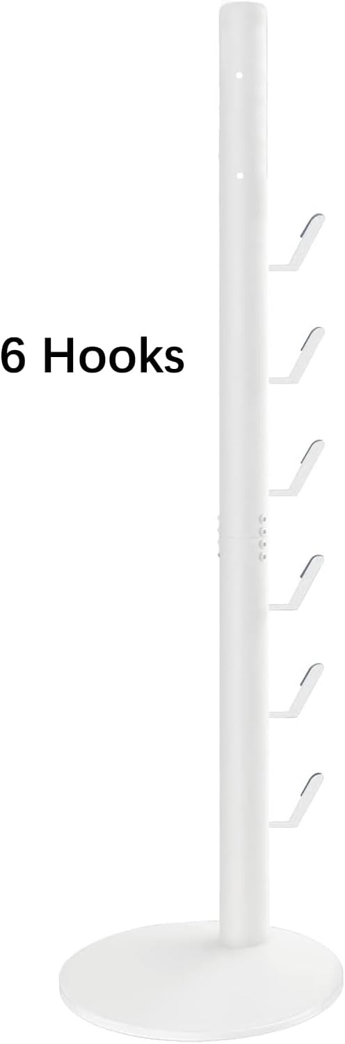 Freestanding Vacuum Stand Holder Compatible with V15 Detect, V11 V10 V8 V7 V6 Cordless Vacuum Cleaners, Floor Docking Station Metal Organizer Bracket with 6 Hooks, White