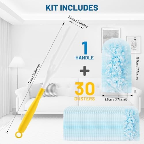 Duster Refill for Swiffer Duster Refill，360 Dusters Heavy Duty Refills, Multi Surface Disposable Duster Kit Unscented for Home, Office, Furniture (30 Count + 1 Handle)