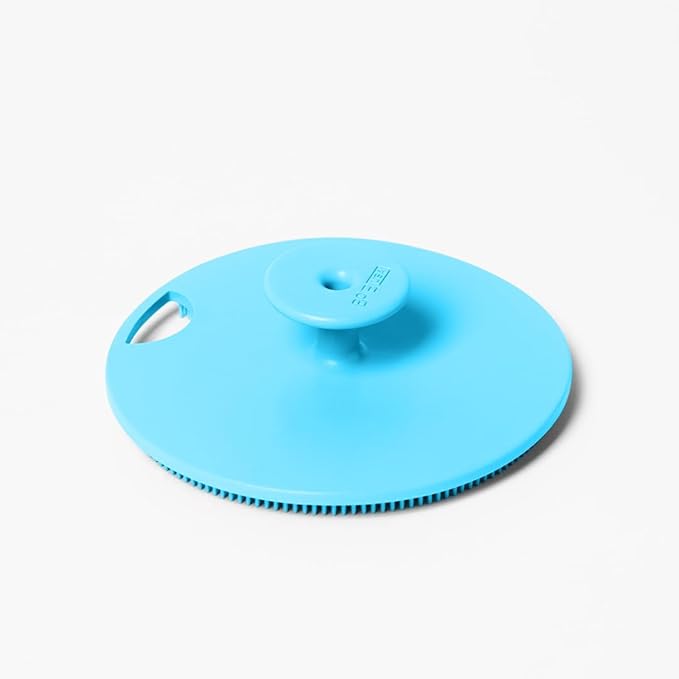 Boie USA Body Scrubber with Handle - Hygienic, Exfoliating Loofah Alternative - Feels Like Silicone Scrubber Gentle on Sensitive Skin, Hypoallergenic, BPA & Latex-Free, Made in The USA (Blue)