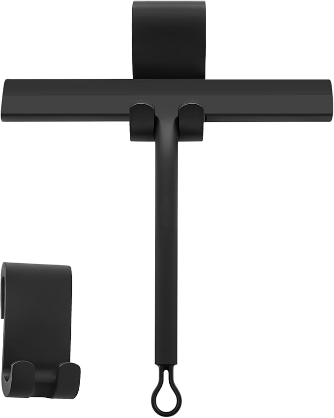 wlich Shower Squeegee for Glass Doors and Bathroom, Stainless Steel with Silicone Blade, Window and Mirror Cleaner with No-Drill Hook, Streak-Free Cleaning Tool