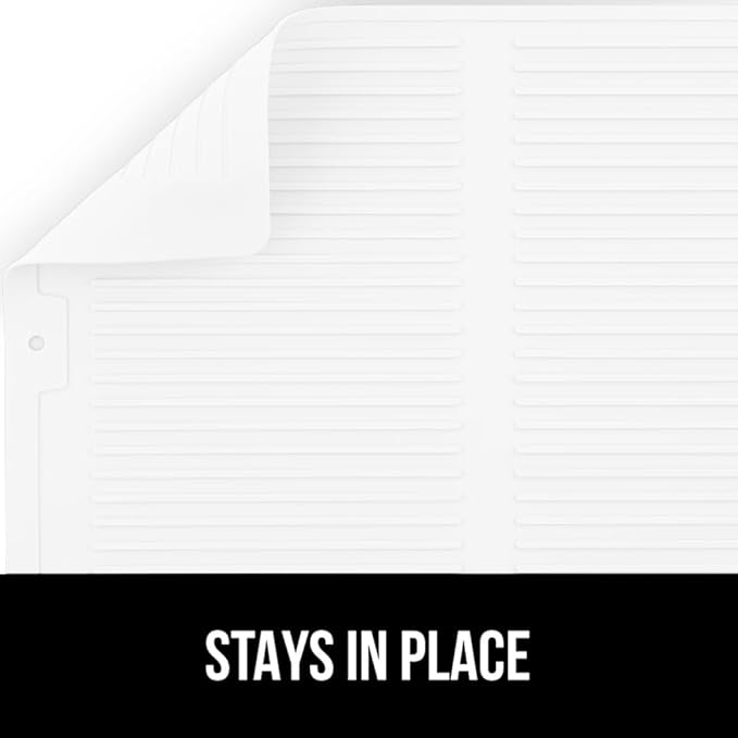GORILLA GRIP 100% BPA-Free Patented Silicone Dish Drying Mat for Kitchen Counter, Water Catching Ribbed Design, Easy Clean Waterproof Sink Liner, Heat Resistant, Fits Under Rack, 11x13 Inch, White