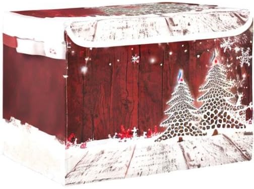 senya Christmas Storage Baskets Collapsible Bins with Lids, Christmas Coffee Tree Red Wooden Storage Boxes Clothes Baskets for Organizing