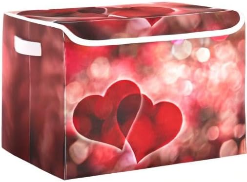 Valentines Baskets Collapsible Storage Bins with Lids, Hearts Bokeh Effect Storage Boxes Clothes Baskets for Organizing