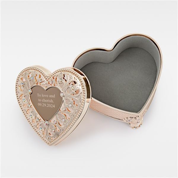 THINGS REMEMBERED Engraved Gold Heart Anastasia Clover Jewelry Box (Free Customization)