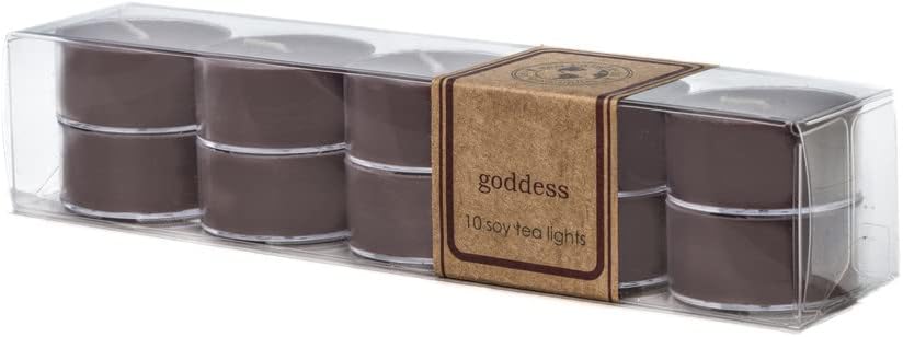 ECO CANDLE CO. Tea Light Candles, Goddess, 10-Pack - Scents of Patchouli, Jasmine, Sandalwood, Cinnamon, Vetiver, & Musk - Recyclable, 100% Soy Wax, Hand Poured, Midwest Grown Soybeans
