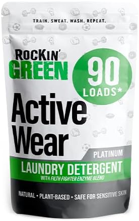 Rockin’ Green Active Wear Laundry Detergent - Unscented Laundry Detergent Powder & Odor Eliminator - Workout Clothes & Sportswear - Safe for Sensitive Skin - 90 Loads