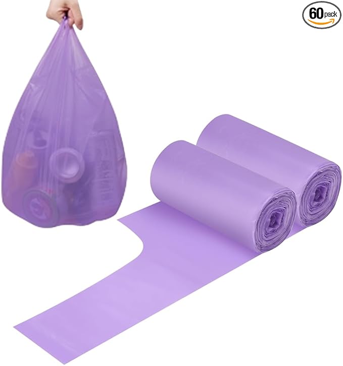 2-4 Gallon Portable Trash Bags, Thicken Vest type Small Garbage Bags for Office, Kitchen, Bedroom and more, 60 Counts Purple