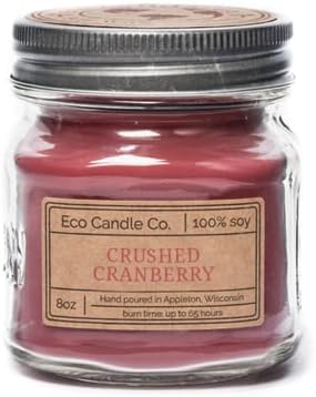 Eco Candle Co. Recycled Candle, Crushed Cranberry, 8 oz. - Scents of Fresh Cranberries, Apples, Citrus, Clove & Cinnamon - 100% Soy Wax, No Lead, Kraft Paper Label & Lid, Hand Poured, Phthalate Free