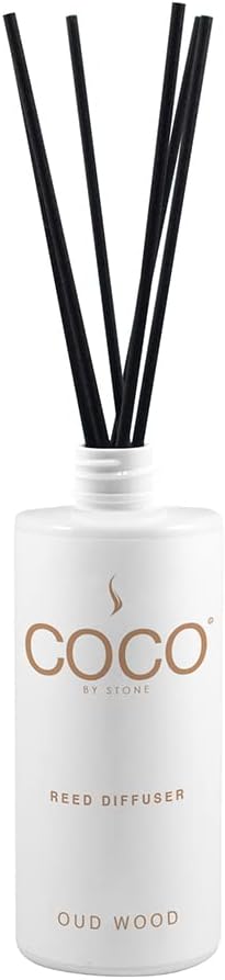 COCO by Stone 5oz Reed Diffuser (Oud Wood) – Luxury Scented Oil Diffuser for Home Aromatherapy, Long-Lasting Vegan Fragrance, Elegant Home Décor and Air Freshener