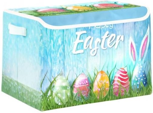 Easter Baskets Collapsible Storage Bins with Lids, Happy Easter Bunny Eggs Storage Boxes Clothes Baskets for Organizing