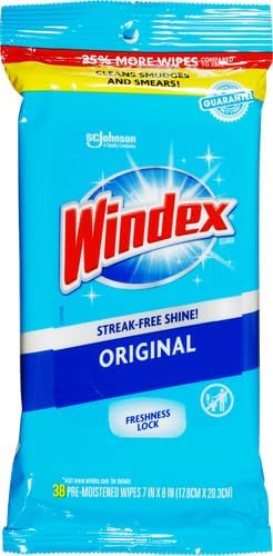 Windex Glass Wipes, Pre-Moistened | Original Scent | 38 Count | Pack of 2