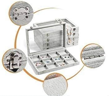 Jewelry Tray 12 Grid Velvet Jewelry Organizer with Clear Lid Transparent Earring Bracelet Organizer Holder Case with Clasp Drawer Insert for Rings Studs Gift for Women Girls (Grey)