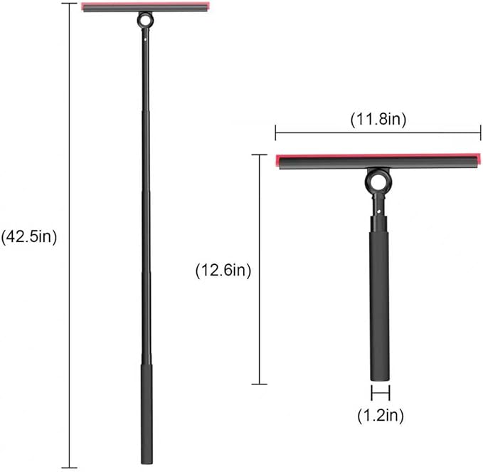 EHOMGUI Shower Squeegee for Glass Doors, Window Squeegee for Home,Squeegee with Telescopic Extension Pole,Professional Window Cleaning Tool, Black, for Mirror, Glass, Ceramic Tile