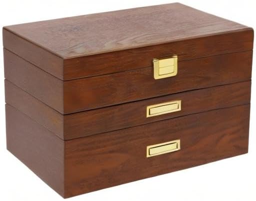 Wooden Jewelry Box for Women, 3 Layers Large Wooden Jewelry Organizer Box Watches Necklace Ring Storage Box for Women (Brown 3 Layer)