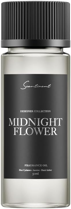 Scentiment Diffuser Oil - Midnight Flower Designer Collection | Aromatherapy Home Fragrance | Luxurious Scent with Notes of Blue Cyclamen, Jasmine, Black Amber (50ml)