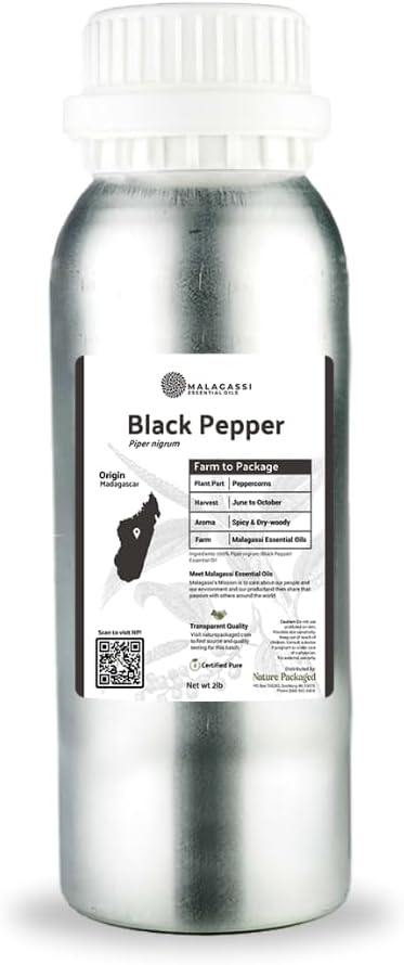 Black Pepper Essential Oil - Direct from Madagascar Farms - Steam Distilled - Aceite Pimienta Negra for Aromatherapy, Massage, Diffuser, DIY Candle and Soap Making - 2lbs
