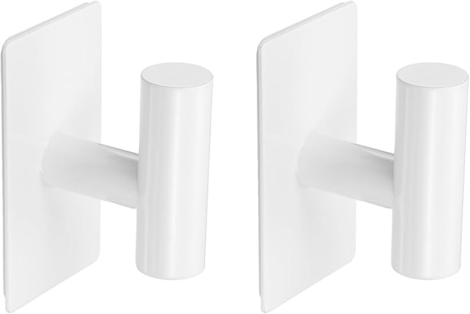 2 Pack Towel Hooks for Bathroom, Wall Hooks Self-Adhesive No-Drill Door Hanger Apply to Shower/Kitchen/Bedroom/Hanging Coat/Towel/Robe (White)