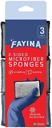 FAYINA 2-Sided Premium Microfiber Dish Sponge and Scrubber 3 Pack Variety - Heavy Duty Scouring Non-Scratch Multi-Surface
