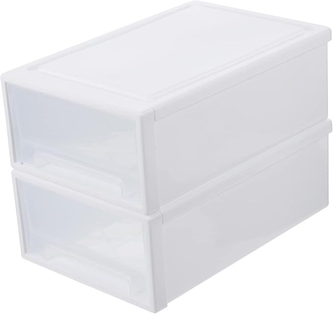 Happyyami Drawer-style Storage Boxes 2 Pack Shoe Boxes Lids Plastic Stacking Drawers Organizing Storage Clothes Containers