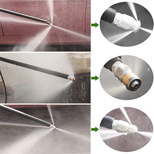 70FT Sewer Jetter Kit for Pressure Washer, 5800PSI Drain Cleaner Hose 1/4 Inch NPT, Corner, Rotating and Button Nose Sewer Jetting Nozzle Waterproof Tape Pearl Corsage Pin with 2Pcs Spanner