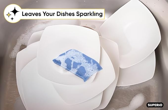 Microfiber Non-Scratch Dish & Kitchen Scrubber Heavy-Duty Household Cleaning Sponges, Multi-Purpose Cleaning Supplies for Dishes and Kitchens Pack of 6