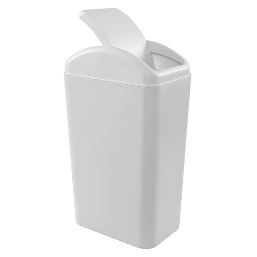 Hespama 3.5 Gallon / 14 L Slim Trash Can with Swing Lid, Small Garbage Bin for Narrow Space, Light Grey