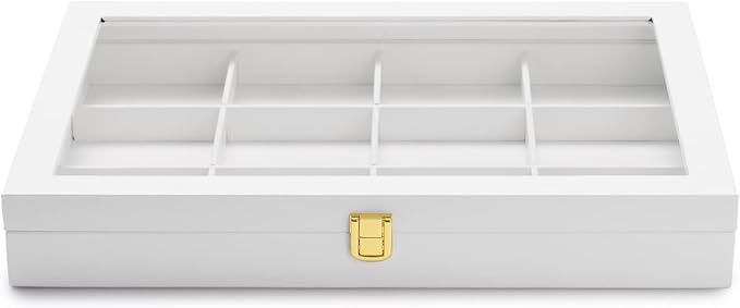 Oirlv White 12 Gird Jewelry Organizer Tray with Acrylic Lid Premium Leather Jewelry Box with Transparent Lid Bracelet Bangle Watch Display Case