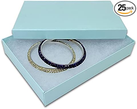 TheDisplayGuys - 25-Pack #75 Cotton Filled Cardboard Paper Jewelry Boxes Gift Case - Pearl Teal (7.1" x 5.2" x 1.3") - for Shipping or Storage