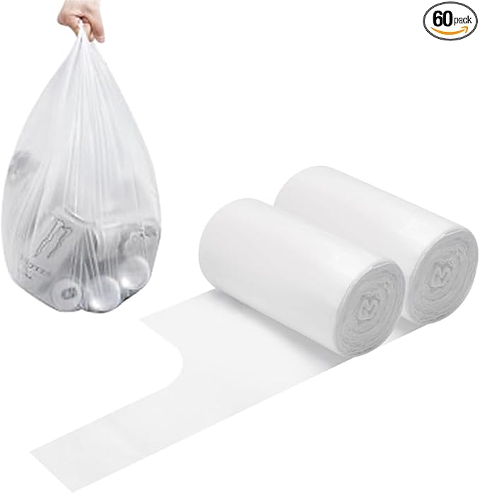 2-4 Gallon Portable Trash Bags, Thicken Vest type Small Garbage Bags for Office, Kitchen, Bedroom and more, 60 Counts White