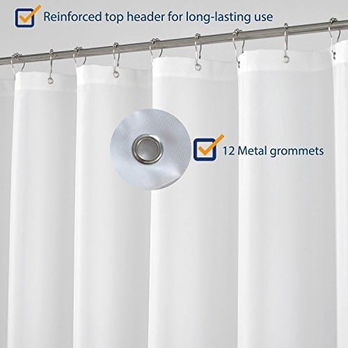 N&Y HOME Extra Long Shower Curtain Liner Fabric 72 x 80 inches, Hotel Quality, Washable, White Spa Bathroom Curtains with Grommets, 72x80