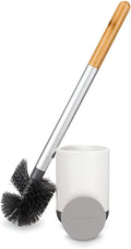 Full Circle Scrub Queen, Bathroom Toilet Brush with Ceramic Holder and Diatomaceous Earth Disk for Mold & Mildew Prevention, More Hygenic Toilet Cleaning Scrubber, Replaceable Head, White