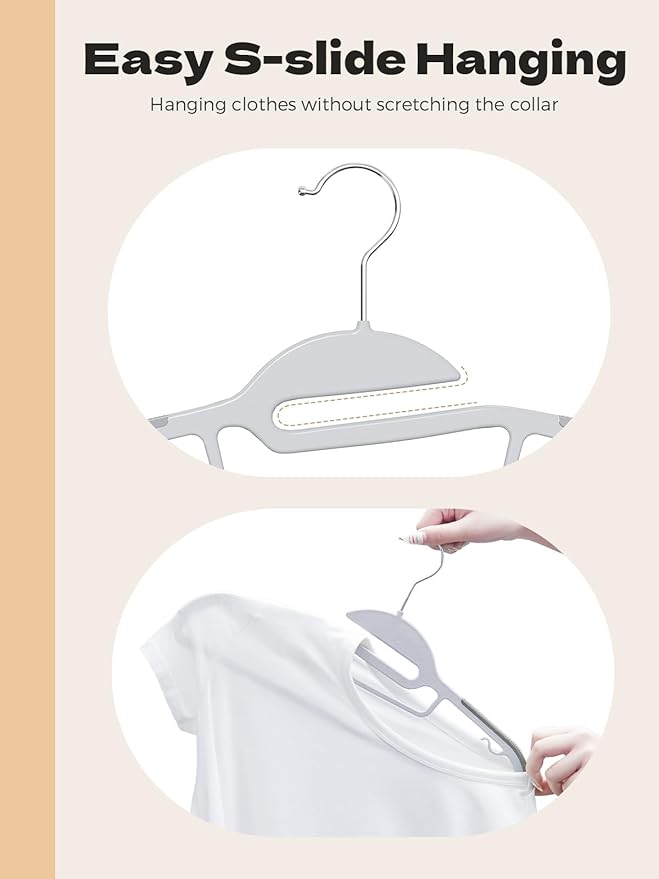 HOUSE DAY Grey Plastic Hangers 50 Pack, Slim Space Saving, Non Slip Hangers with Rubber Pads, Sturdy Heavy Duty Coat Hanger for Closet, S-Shaped Clothes Hanger for Shirt, Suit, Pant, Skirt